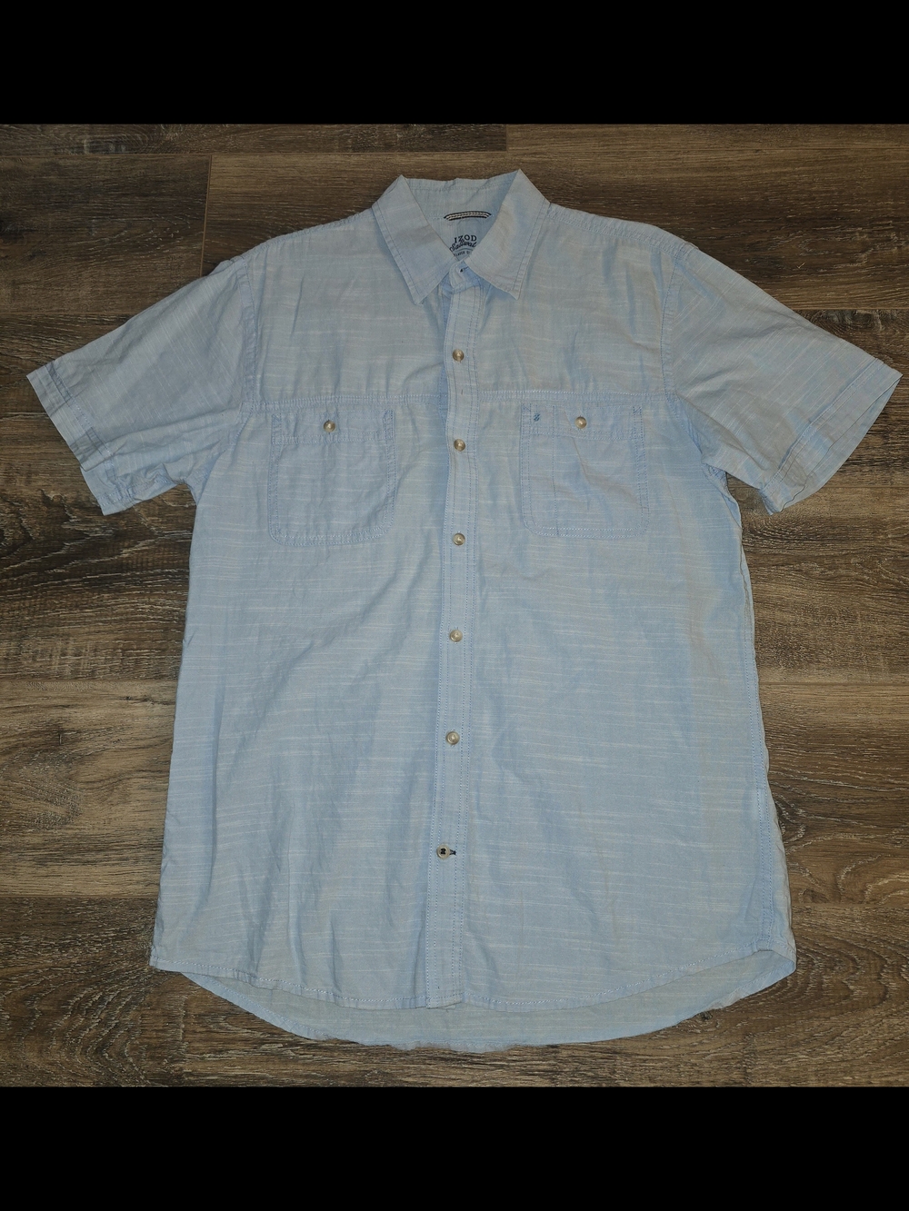 IZOD Saltwater Men’s Medium Lt Blue Short Sleeve Button-Up Dockside Woven Shirt